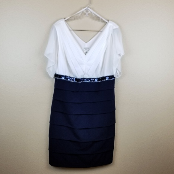 navy blue and white cocktail dress